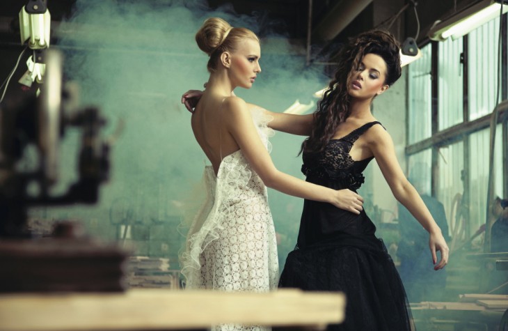 Two female beauties in a dancing pose